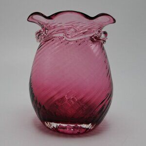 Pilgrim Glass Cranberry Optic Ribbed Art Glass Hand Blown Bud Vase